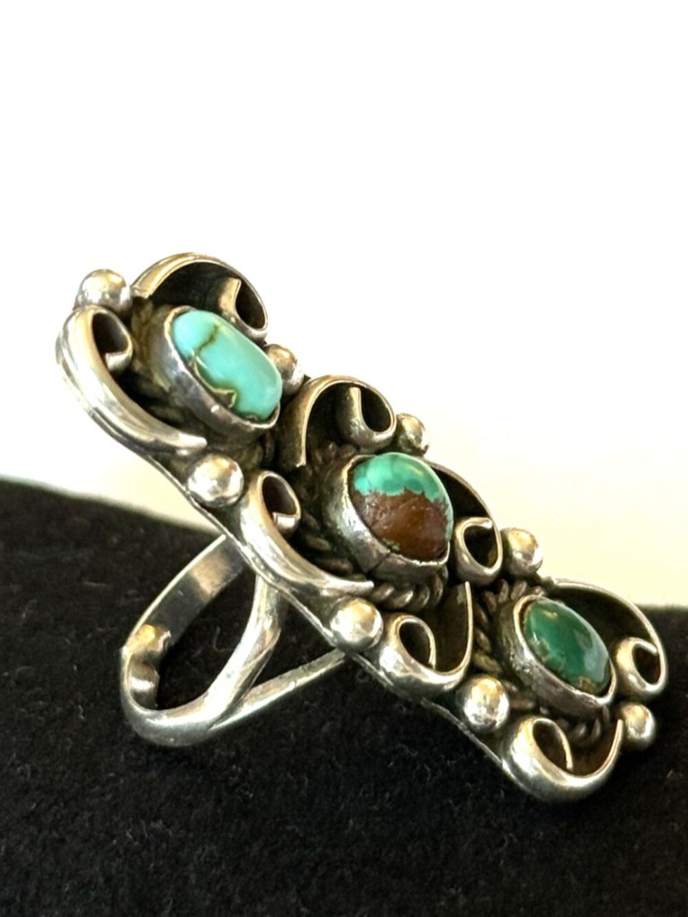 VINTAGE NAVAJO TURQUOISE RING 6 NATURAL BLUE GREEN GEMSTONE STERLING SILVER 12g - Picture 2 of 16